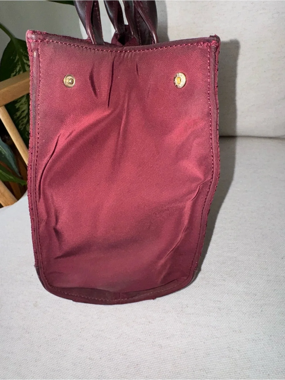 Tory Burch Burgundy Wine Quilted Nylon And Leather Ella Damask Tote Handbag